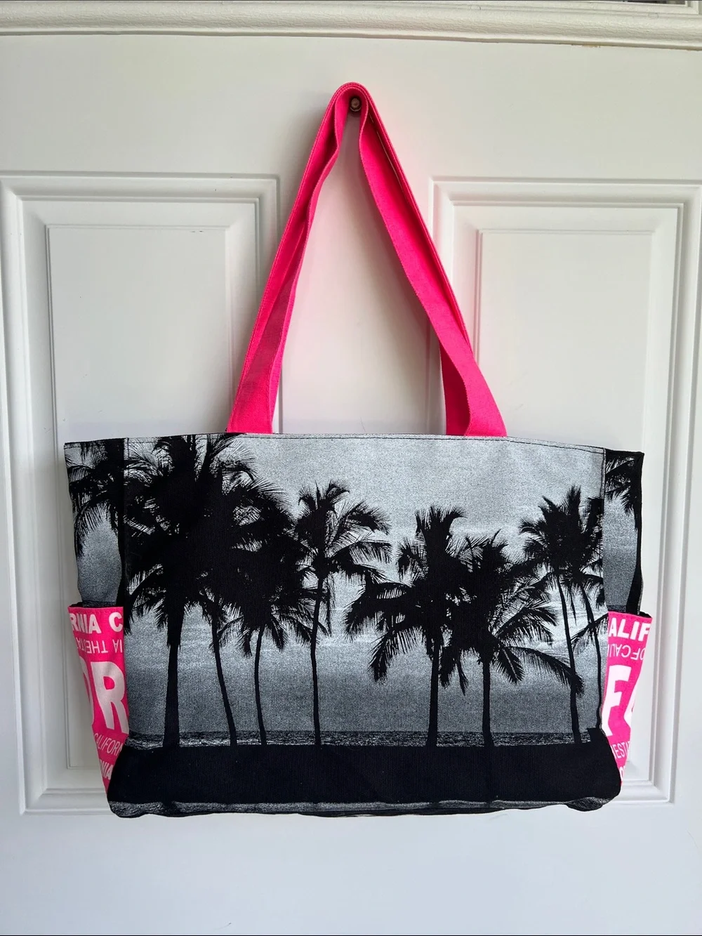 Robin Ruth California Print Pink Canvas Tote Bag with Palm Design